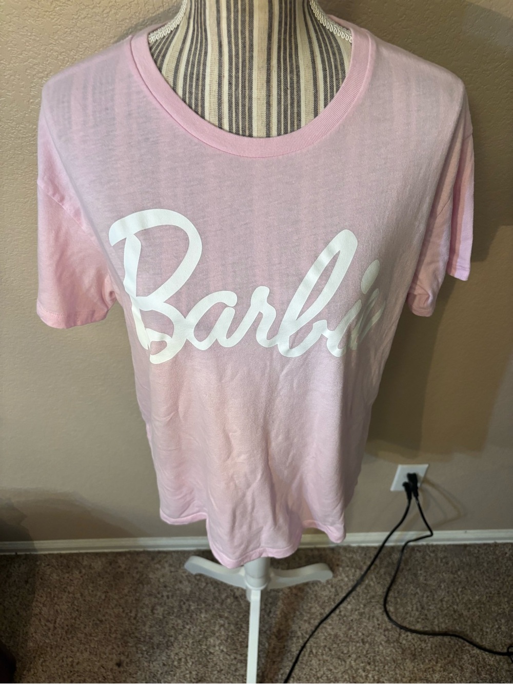 Barbie Tee XL Light Pink with White Barbie Script Logo Mattel Cotton Polyester - Picture 2 of 11